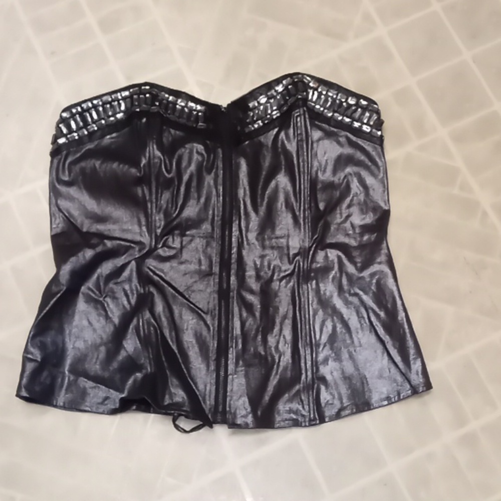 Bustier,  shiny black w/rhinestones